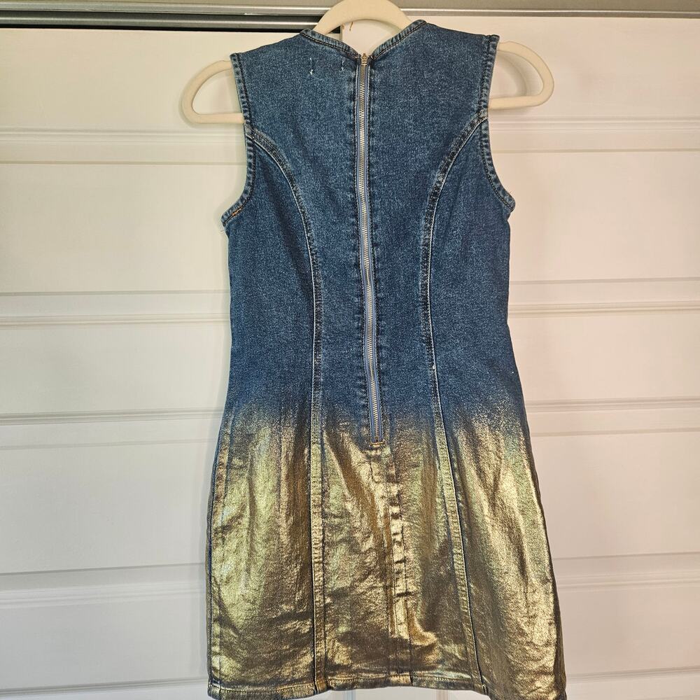Forever 21 Metallic Gold Ombre Foil Denim Mini Dress Small - Picture 4 of 8